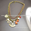 Vintage Metal Fan-shaped Pendant Necklace, Made of Crystal/Faux Pearl/Metal/Alloy, OEM are Accepted